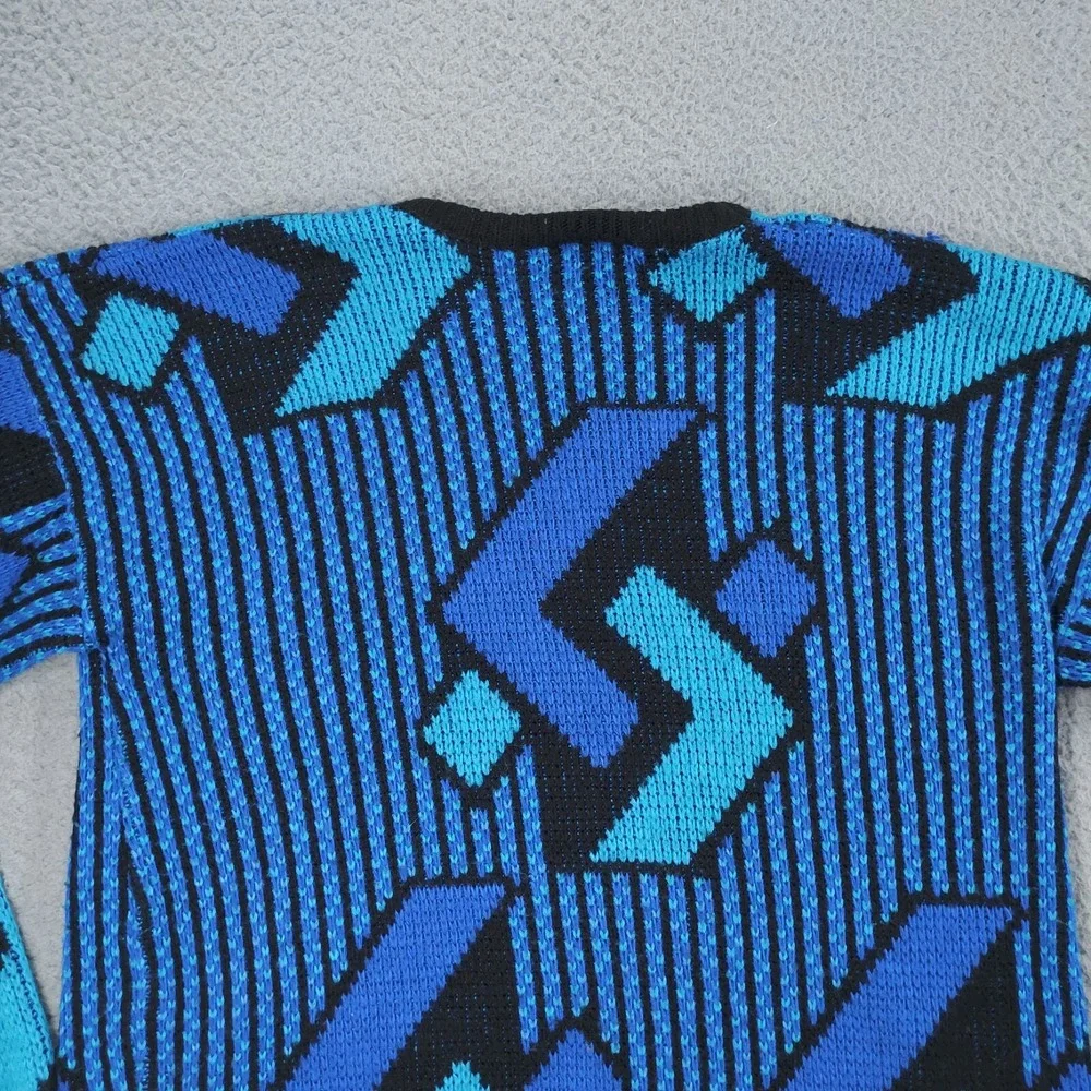 Prince Bernado Sweater Mens Blue Geometric Knitted Acrylic Long Sleeve Pullover